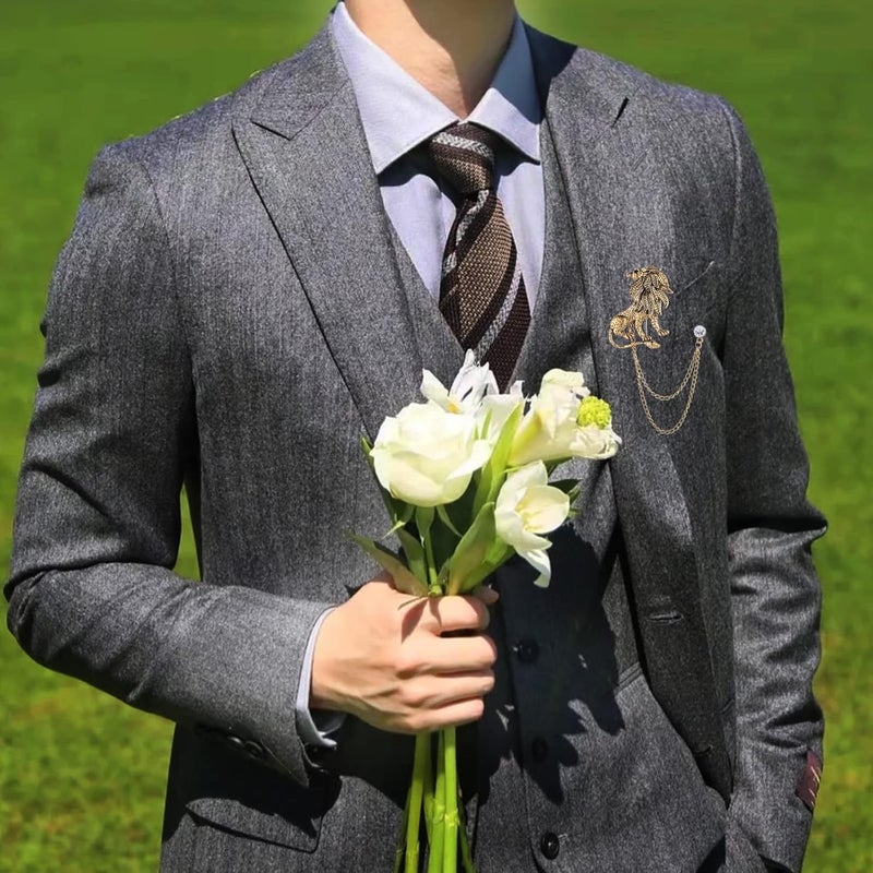 XUN Zhe Vintage Animal Tassel Chain Lapel Pin for Men Women - Punk, Buck, Suit, Tie - Deer, Ram, Owl Rhinestone Collar Chain Pin for Boyfriend Gifts - Image 2